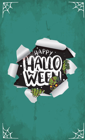 Halloween decoration card with unique style, with paper lies and zombie in itのイラスト素材