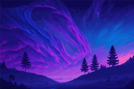 captivating night sky background illustration with a celestial theme. touch of magic, aurora borealis , dreamlike atmosphere.のイラスト素材