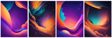 set of colorful abstract background of space. Colorful fluid design elements on dark backgroundのイラスト素材