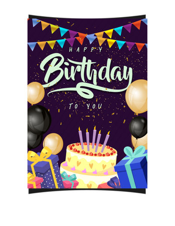 colorful birthday card, banner with balloons, cake,.のイラスト素材