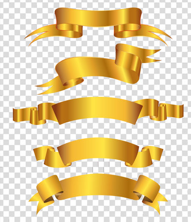 golden realistic ribbons on transparent background. vectorsのイラスト素材