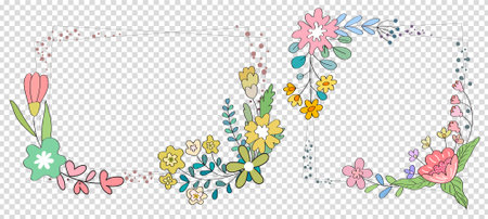 colorful flower frame on transparent background with watercolor, vectorのイラスト素材