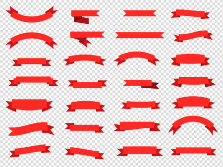 red ribbon set isolated transparent backgroundのイラスト素材