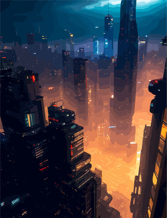 futuristic city view. vector with tall big buildingsのイラスト素材