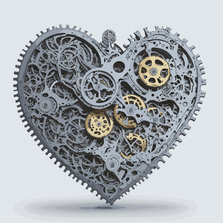 technology, robots, industry, cybernetics and science. Mechanical heart, metal mechanism in the form of heart isolated on white backgroundのイラスト素材