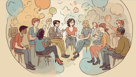vector art of different types people group discussing. social familyのイラスト素材