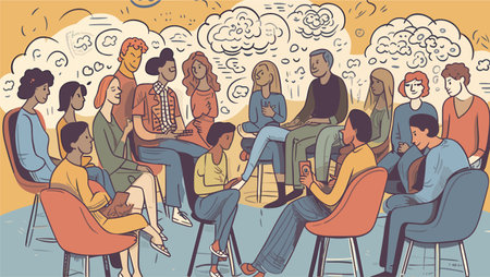 vector art of different types people group discussing. social familyのイラスト素材