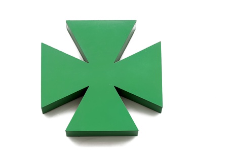 Pharmacy green cross on white wallの写真素材