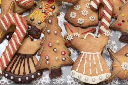 Assorted christmas gingerbread cookies on a food trayの写真素材
