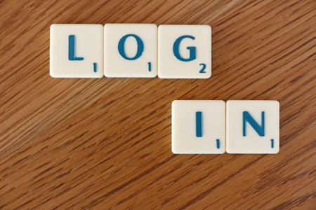  LOG IN  characters on a brown table