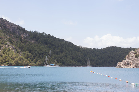 A photo of a beautiful pleasure boat in a lakeの写真素材
