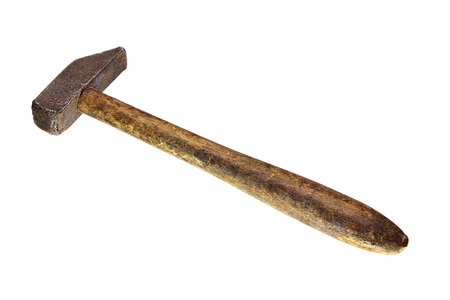 Old dirty wood hammer on completely white background  の写真素材