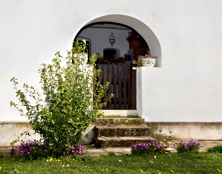 Entrance of the old village house with a wooden gateの写真素材