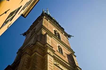 View up to the Storkyrkan in Stockholm city center, Gamla Stanの写真素材
