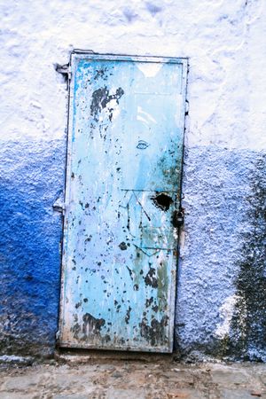 detail from typical street in chefchaouen, in north of moroccoの写真素材