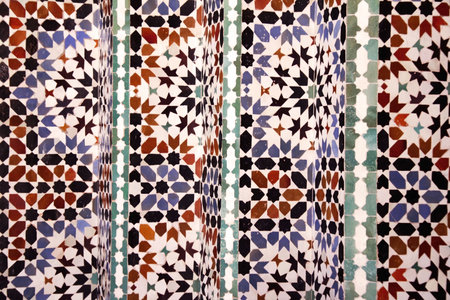 Mosaic tiles at Ali Ben Youssef Madrassa in Marrakech, Morocco