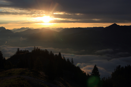 sunset / sunrise in the mountains (Alps)の写真素材