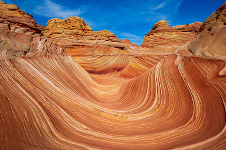 The Wave is a rock formation located in the Coyote Buttes, Arizona USAの写真素材