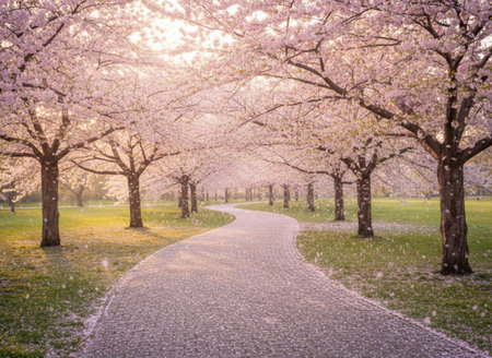 Cherry blossoms in full bloom in a park in Tokyo, Japanの素材