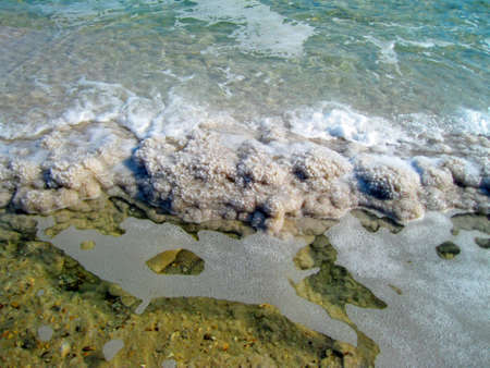 Salt deposits on the beach of the Dead Seaの写真素材