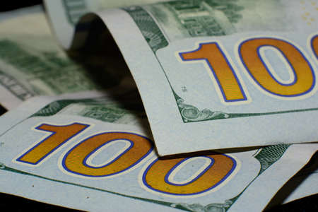 United States Currency One Hundred Dollars American. New Billsの写真素材