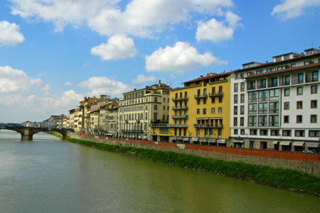 Riverfront buildings Florence, Italyの写真素材