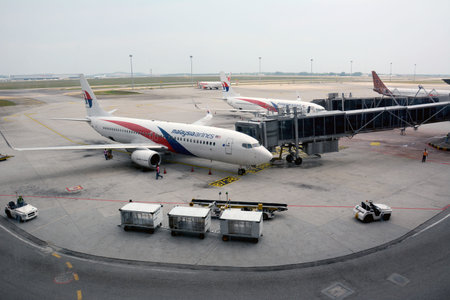 Kuala Lumpur, Malaysia - March 29, 2019: Malaysia Airlines (MAS) airplane boarded at tarmac in KLIA1