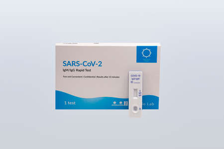 LEEDS, UK - 5 MAY 2020: Sololab COVID-19 IgG/IgM Antibody Rapid Testのeditorial素材