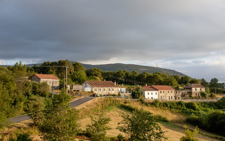 Landscape of a village along the road in Galicia, northern Spainの写真素材