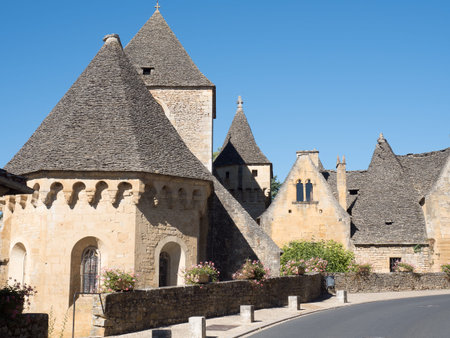 medieval stone buildings in town france