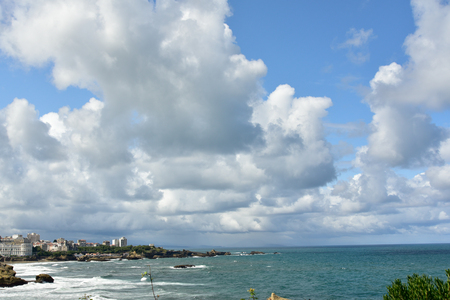 View of the atlantic ocean and the French city of Biarritzの写真素材
