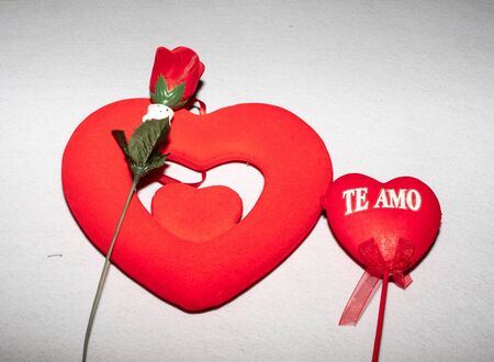 Red hearts on white background for Valentines Day celebration.の写真素材