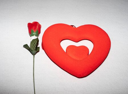 Red hearts on white background for Valentines Day celebration.の写真素材