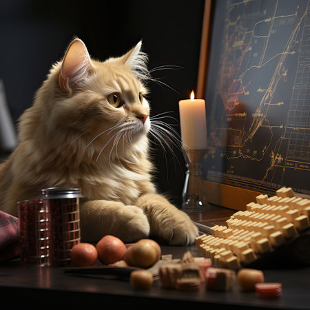 Coding Companion: A Thoughtful Cat in the Glow of a Monitor, cat on the table, portrait of a catの素材