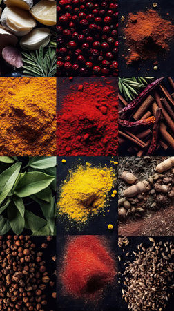 Spice Grid: An Array of Aromas and Flavors,spices in the market,collection of spicesの素材