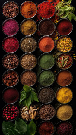 Spice Grid: An Array of Aromas and Flavors,spices in the market,collection of spicesの素材