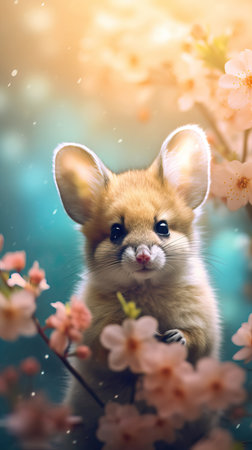 Golden Hamster: A Tiny Spectacle Amidst a Floral Seaの素材