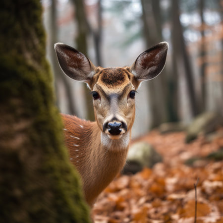 Serene Encounter: Doe in the Autumn Woods, deer in the woods, deer in the forestの素材