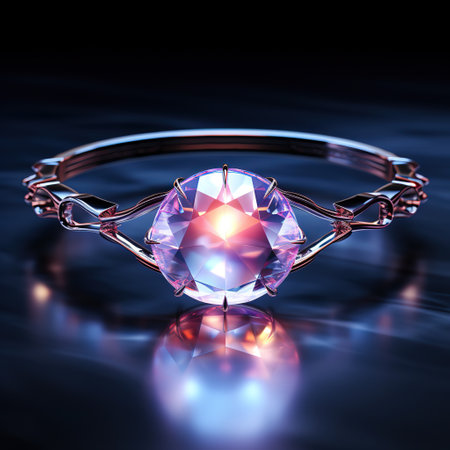 Rose Gold Bracelet Illuminated in Pink and Purple Light,diamond on black backgroundの素材