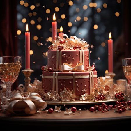 christmas gift box,christmas still life,christmas still life with gifts,Golden Celebration: A Festive Display of Gifts and Cheersの素材