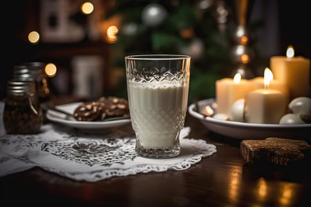 Festive Indulgence: A Cozy Evening with Milk and Cookies,glass of milkの素材