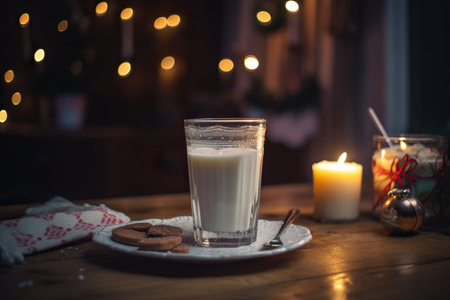 Festive Indulgence: A Cozy Evening with Milk and Cookies,glass of milkの素材