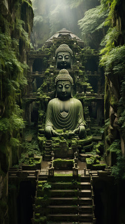 Serene Sanctuary: The Majestic Temple in the Jungle,buddha statue at templeの素材