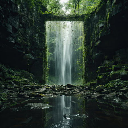 Nature's Majesty: A Waterfall in the Heart of the Forestの素材