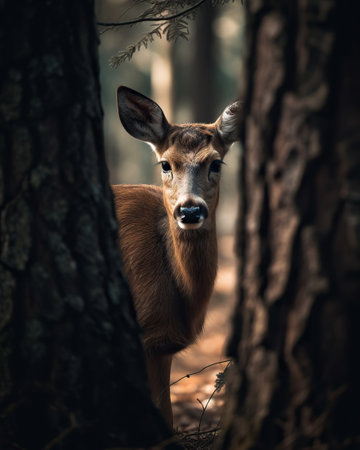 Forest Serenity: A Doe's Gaze in the Wilderness,deer in the forest,deer in the woods,deer in the wildの素材
