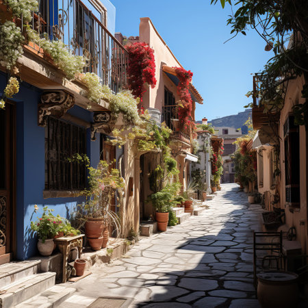 Enchanting Serenity: A European Village Street at Dusk,Illustration of a European Country Roadの素材
