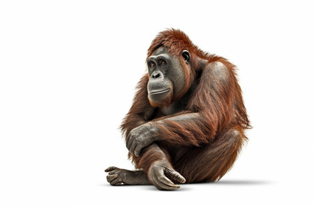 Gentle Gaze: A Serene Orangutan Portrait,Chimpanzee on white backgroundの素材