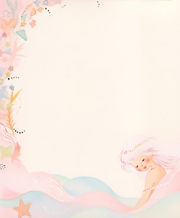 Mermaid Children's Illustration in Pink and Mild Colors,Whimsical Whispers: A Mermaid's Tale in Pastel,illustration of an backgroundの素材