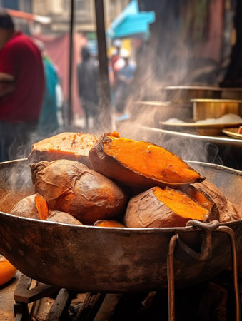 A sweet potato dessert with ice cream and caramel sauceの素材