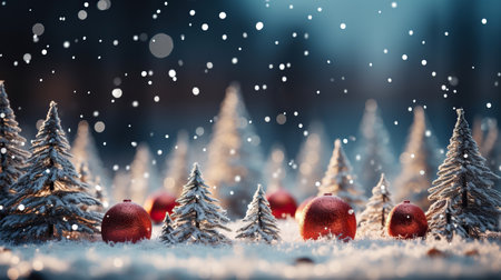 Winter Wonderland: Festive Christmas Ornaments in a Snowy Forest,christmas tree decorationsの素材